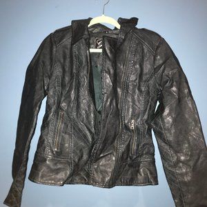 Blue green leather jacket